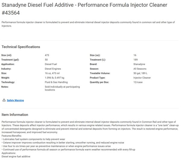 Stanadyne Injector Cleaner Diesel Fuel Additive Pint - Image 2